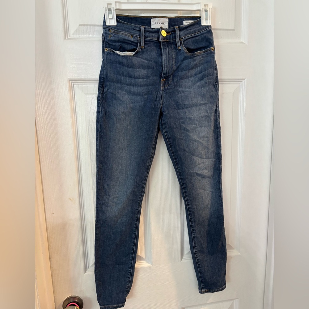FRAME Le High Skinny Crop Jeans Women's Size 25 Blue Stretch Denim Mid Rise